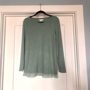LC Lauren Conrad Sage Green Long Sleeve With Sheer Ruffle Hem Knit Top- Sz M